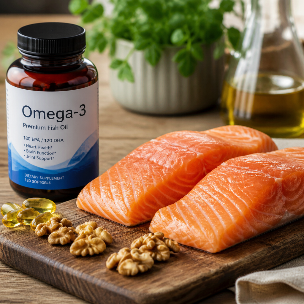 Salmon walnuts omega-3 supplements — fatty acids for bone density