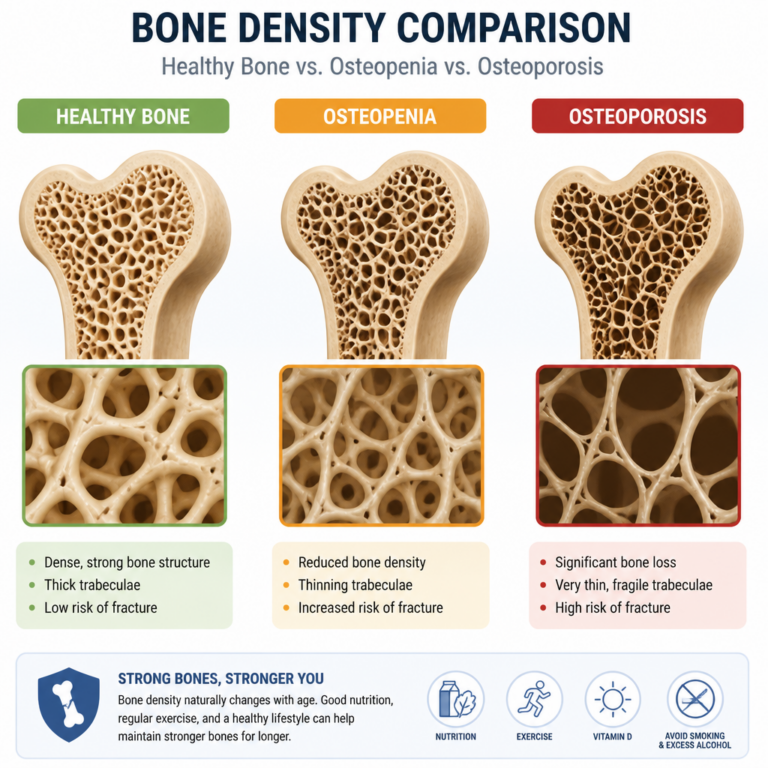 Comparison of healthy bone vs osteopenia vs osteoporosis density — bone health