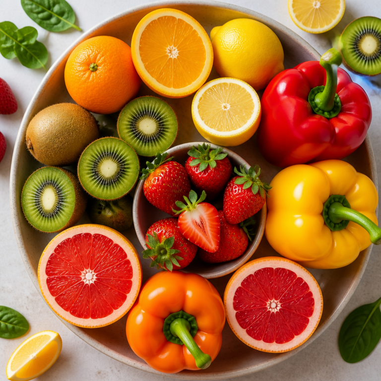 Citrus fruits kiwi strawberries bell peppers — vitamin C for collagen and bones